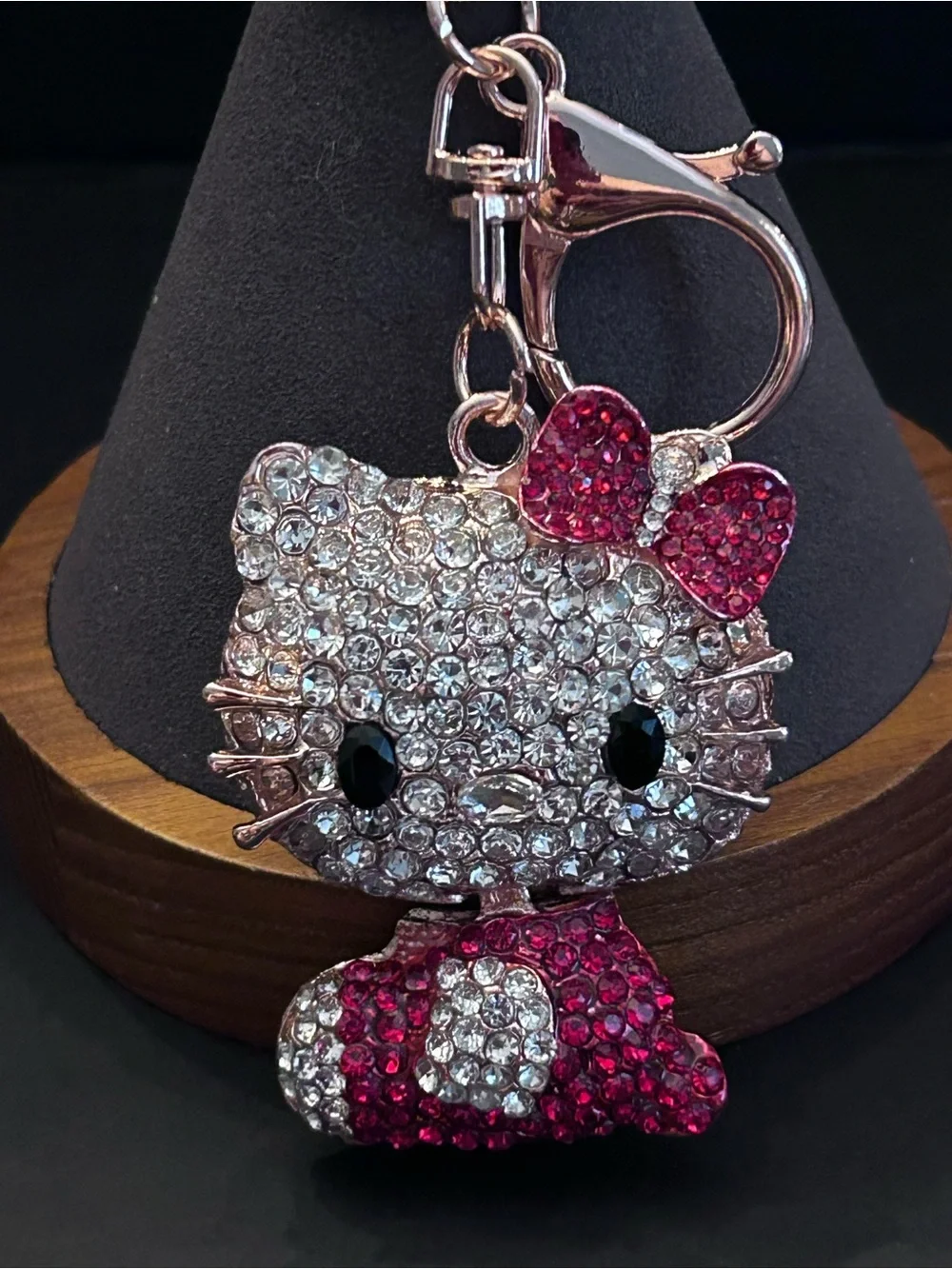 Hello Kitty Crystal Bag Charm Keychain in Clear and Pink w/Gold-Tone Hardware